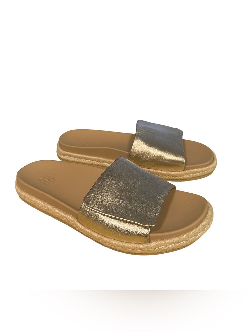 NEW ABEO Isle Gold Metallic Leather Slide Sz 9 Strap Sandal